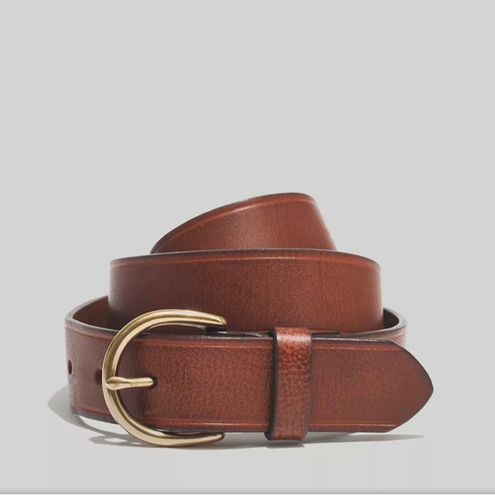 Madewell Medium Perfect Leather Belt - Pecan With Gold, XL